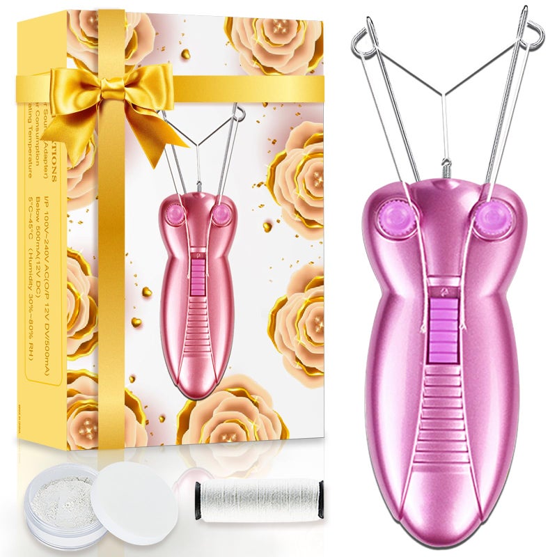 EC VISION Electric Women Facial Hair Remover, EC VISION Ladies Beauty Epilator Trimmer Facial Cotton Threading Hair Shaver (Pink) - Image 1